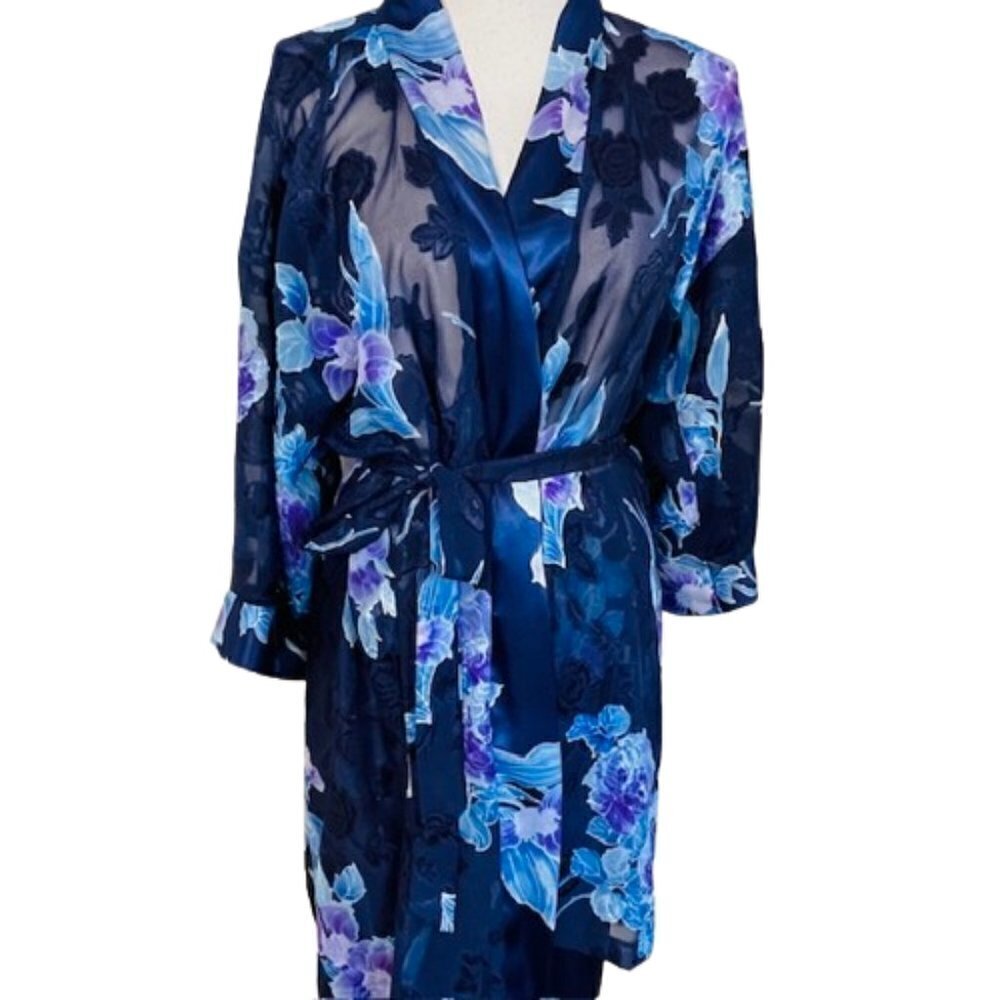 Vintage California Dynasty Satin Pajamas & Robe Floral Lingerie Set Medium